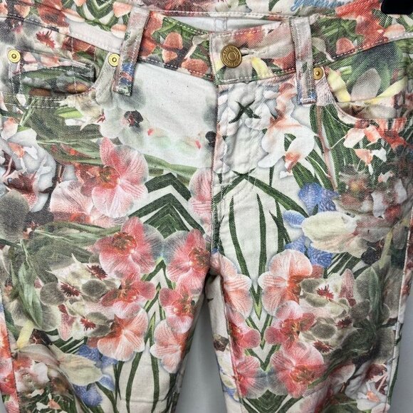 7 For All Mankind Cropped Floral Print Skinny Jeans Size 25 - Picture 5 of 10